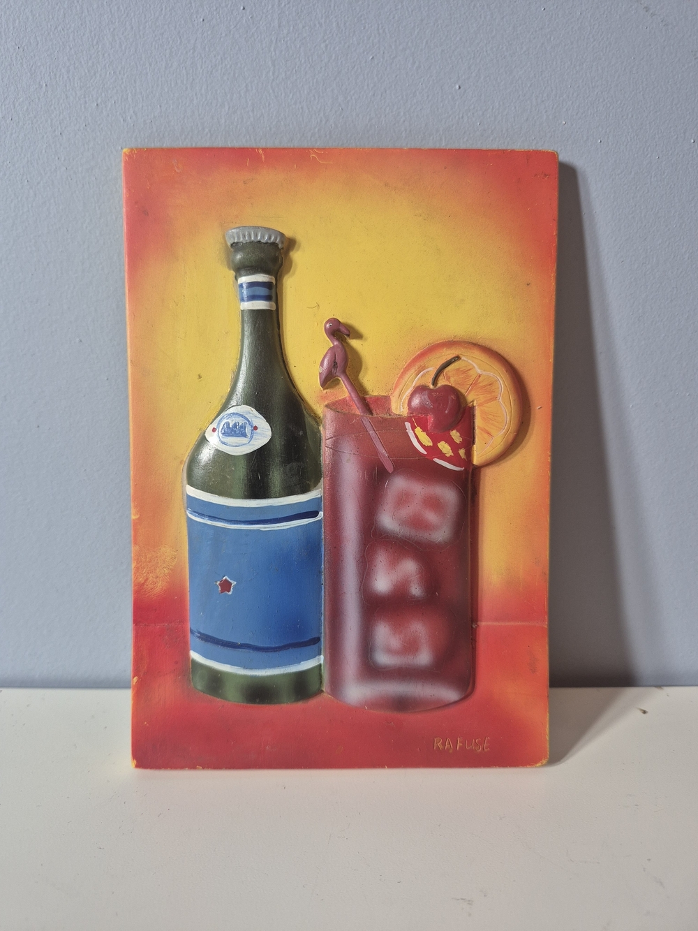 Vintage Will Rafuse 3D Cocktail Wall Plaque Resin Ceramic Bar Art Signed Beer